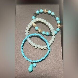Turquoise and Gold Beaded Bracelet Set of 3